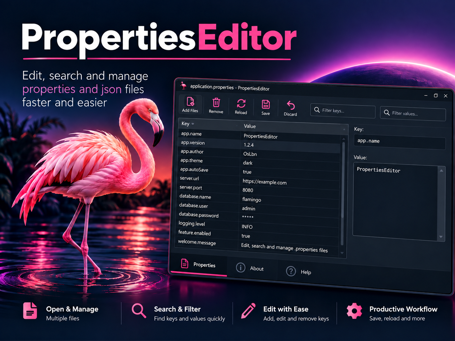 PropertiesEditor - properties and JSON editor